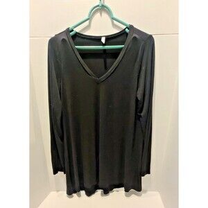 Popyoung Black V-Neck Soft Shirt Long Sleeve Loose-Fitting Blouse Size M